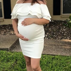 White Maternity Off Shoulder Dress